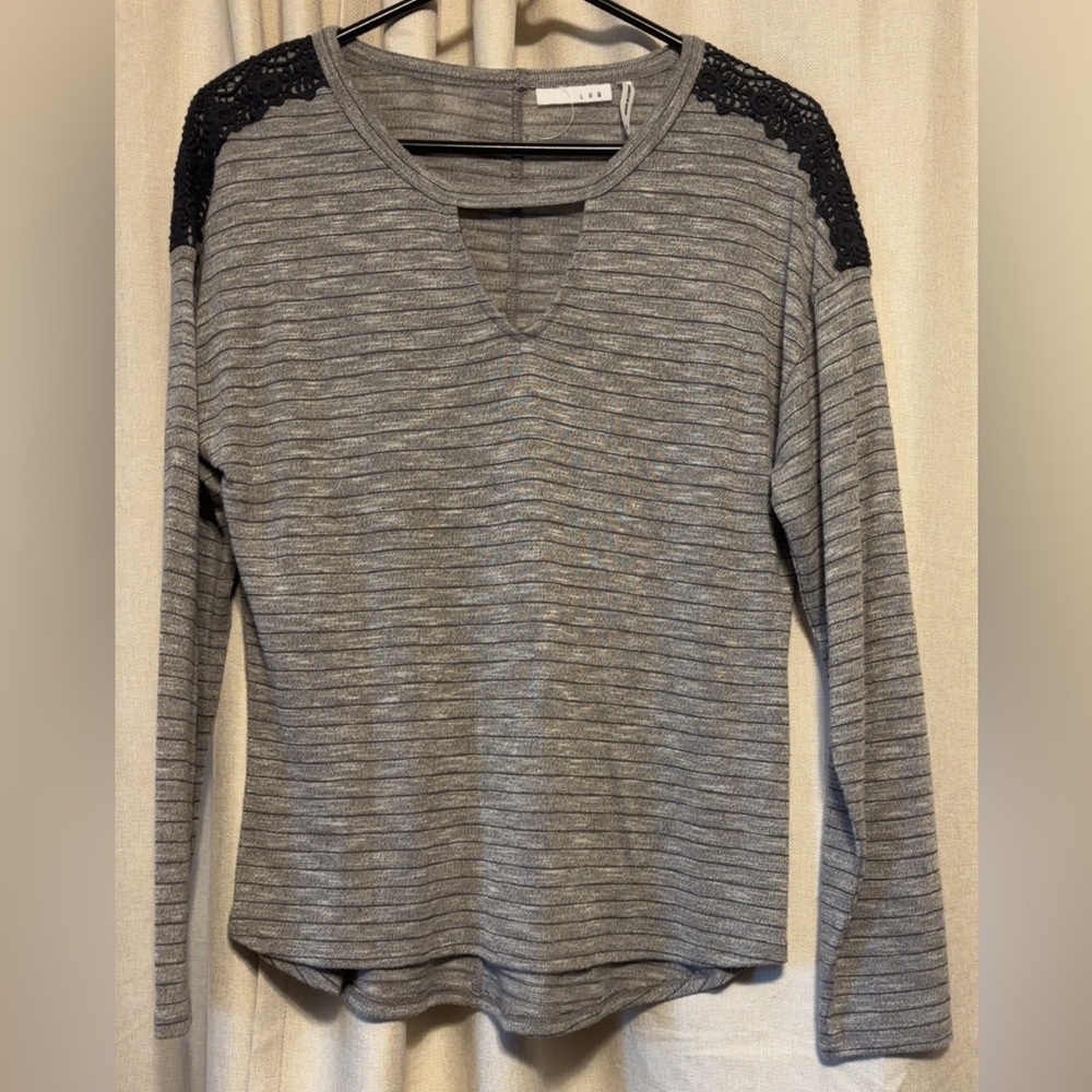 Gray Striped Long Sleeve Top
